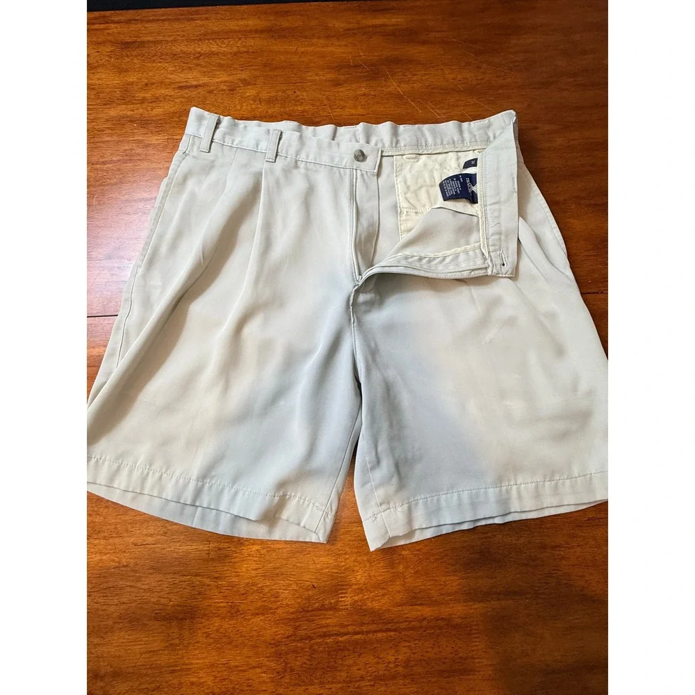 Mens Tencel Golf Pleated Front Shorts Tan Size 34‎ Summer Classic Work Chino